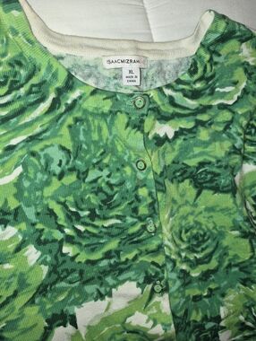 Isaac Mizrahi Green Floral Knit Cardigan